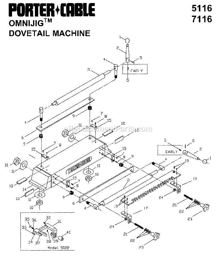 Porter Cable 7116 (Type 1) 24 Inch Omnijig Power Tool Page A Diagram